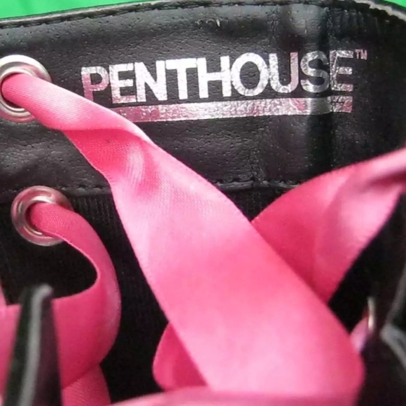 Y2K Penthouse Chastity Vintagw Black Pink Ribbon Zipper Stiletto Heels Box Toe - Picture 2 of 2